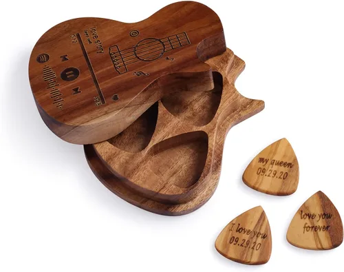 Vista 16 de Albertband Regalos personalizados para padres, soporte de púas de guitarra de madera, fotos de guitarra con estuche, púas de guitarra fina, 3