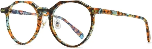 Vista 5 de HEPIDEM Gafas de acetato para hombre, estilo vintage, retro, polígono, redondas, miopía, montura óptica (9185, verde, multicolor, 49), Varios
