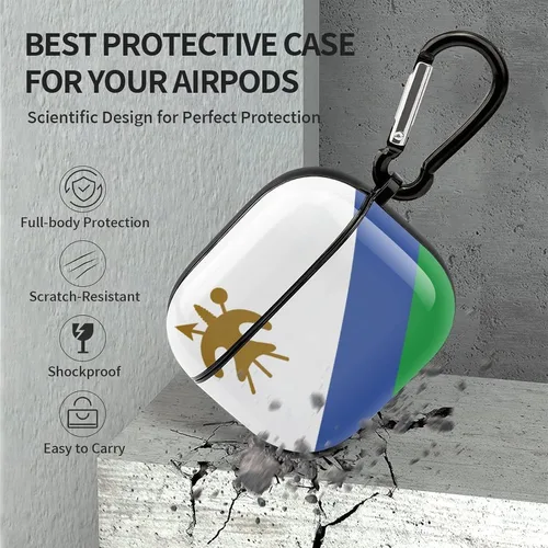 Vista 6 de Lesotho Flag - Funda protectora de cuerpo completo para auriculares Bluetooth para AirPods 3, funda para auriculares con llavero