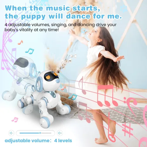 Vista 6 de Perro robot, perro a control remoto para niños con detección táctil de cabeza y función de música, robot interactivo programable, divertido juguete
