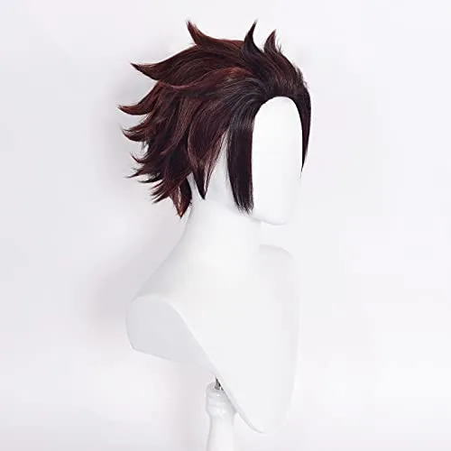 Vista 4 de Peluca marrón oscuro, peluca de cosplay de anime, peluca corta en capas para disfraz de Halloween