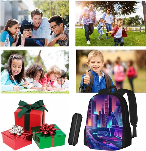 Vista 5 de UKQMK Mochila de juego, con estuche Pencial, mochila escolar, correa de hombro ajustable, mochila casual, 14