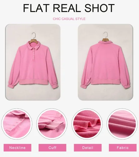 Vista 4 de Dokotoo Sudaderas de gran tamaño con cuello de botón para mujer, manga de farol, holgadas, para mujer