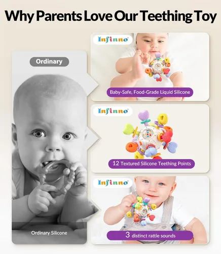 Vista 9 de Infinno Montessori Silicone Teething Toys with Rattle, Babies 0-12 Months