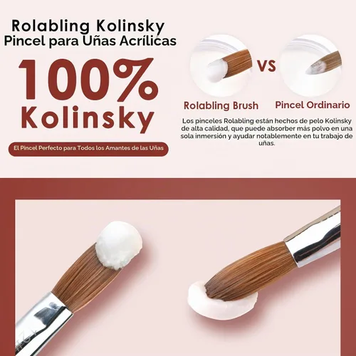 Vista 6 de Kolinsky - Cepillo de uñas acrílicas, mango de madera, tamaño 14