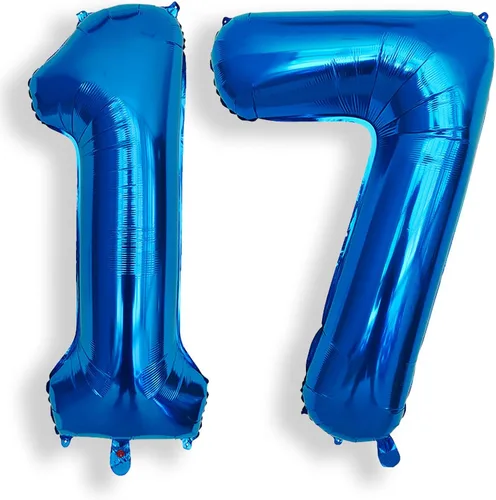 Vista 18 de AULE Globo azul de 40 pulgadas 0 con números grandes de cumpleaños del 0 al 9