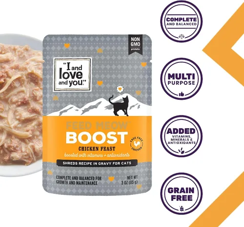 Vista 3 de I and love and you Feed Meow Boost - Alimento húmedo para gatos, pollo, antioxidantes y vitaminas para mayor vitalidad, sin granos, triturado, 3