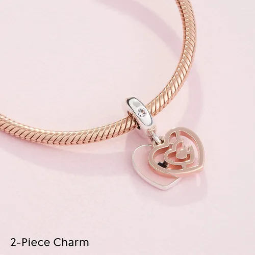 Vista 4 de PANDORA Joyería con dije de cristal colgante de laberinto de corazón rosa y plata de ley Esmalte Cristales