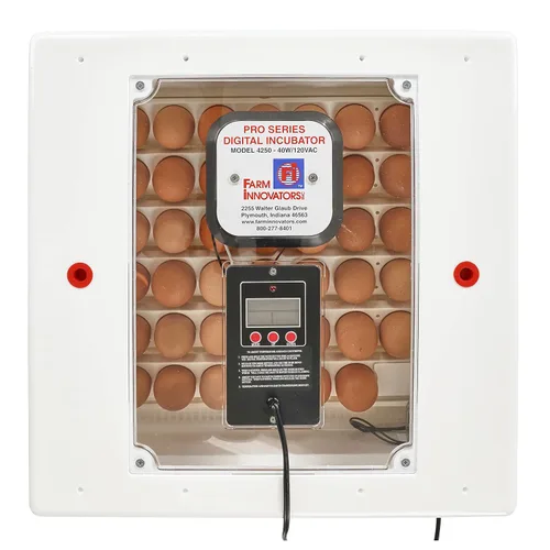 Vista 2 de Farm Innovators 4250 Incubadora digital de aire circulado con calefacción (encubadora para huevos) con girador automático de huevos para mejorar
