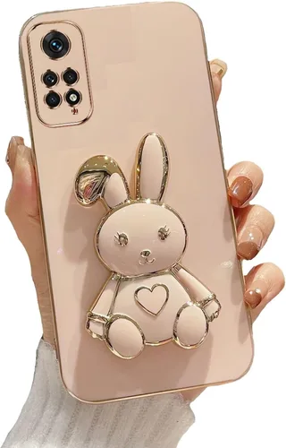 Vista 73 de Funda con soporte de conejo de corazón para Xiaomi Redmi A1, galvanizado suave TPU protector delgado a prueba de golpes con lindo conejito soporte