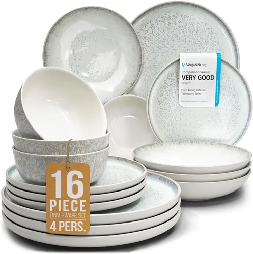 Vista 21 de Juego de vajilla de gres para 4 personas 12 piezas – Juego de platos y cuencos negros mate – Apto para lavavajillas, microondas y resistente a