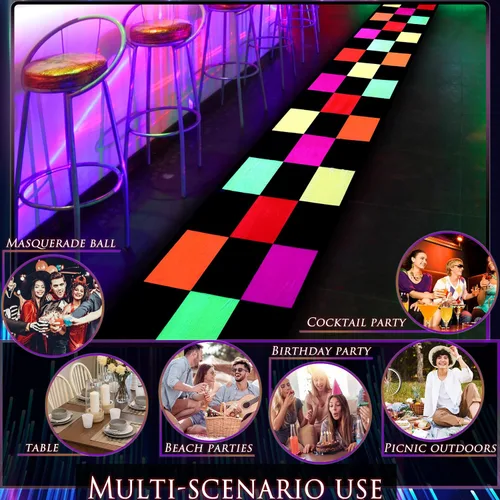 Vista 4 de Alfombra de pasillo de neón para fiesta, alfombra de pista de baile con luz de rejilla colorida, alfombra antideslizante que brilla en la oscuridad
