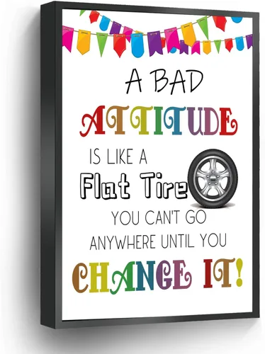 Vista 7 de Lienzo impreso con texto en inglés «A Bad Attitude Is Like A Flat Tire You Can'T Go Anywhere Until You Change It»
