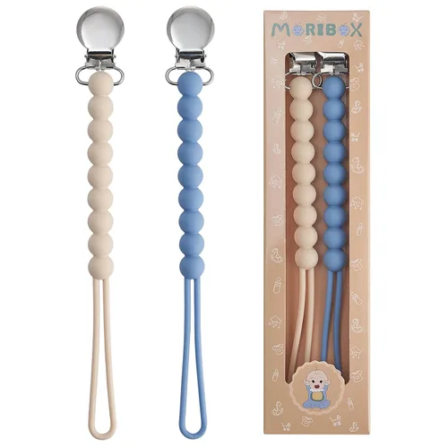 Vista 12 de Silicone Pacifier Clip for Baby Girls, Paci Binky Holder 2 Pack R-Rosa y Beige