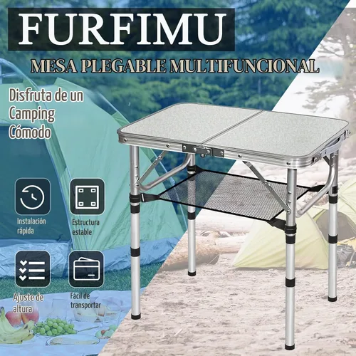 Vista 7 de Mesa plegable pequeña con red de almacenamiento, mesa de campamento plegable portátil de 24 x 16 pulgadas con 3 alturas ajustables, mesa de metal