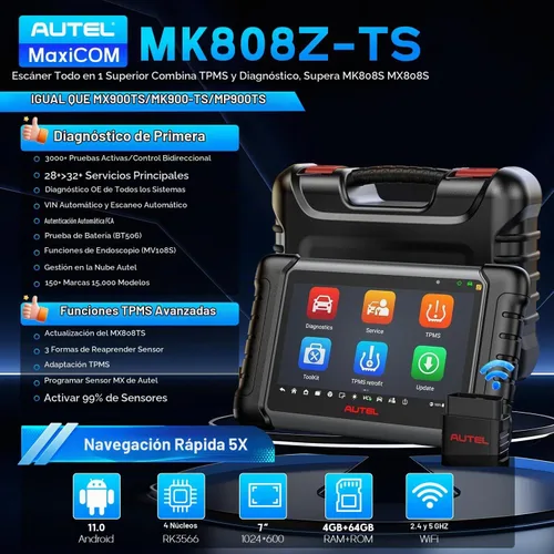 Vista 2 de Autel Escáner MaxiCOM MK808Z-TS, herramienta de programación TPMS con escaneo de diagnóstico de todos los sistemas, igual que MX808S-TS MK808S-TS