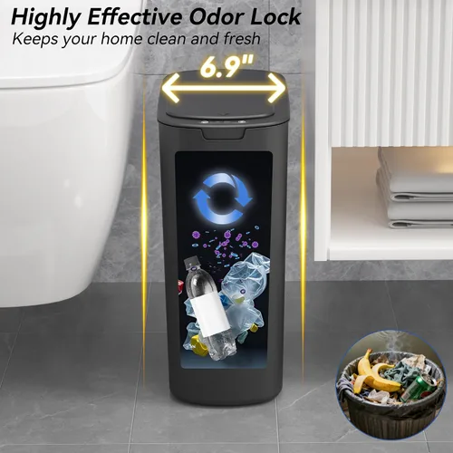Vista 4 de FRESHLIX Basurero automático de baño de 5 galones con tapa, sensor de movimiento, sin contacto, cubo de basura eléctrico inteligente, delgado