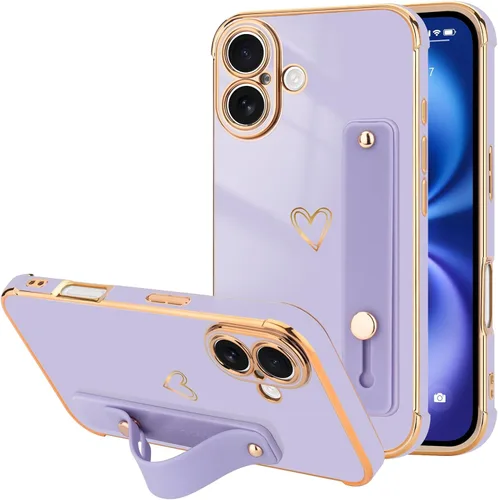 Vista 86 de LLZ.COQUE Funda compatible con iPhone 12 para mujeres y niñas, parachoques chapado de lujo con bonito diseño de corazón de amor, soporte de correa
