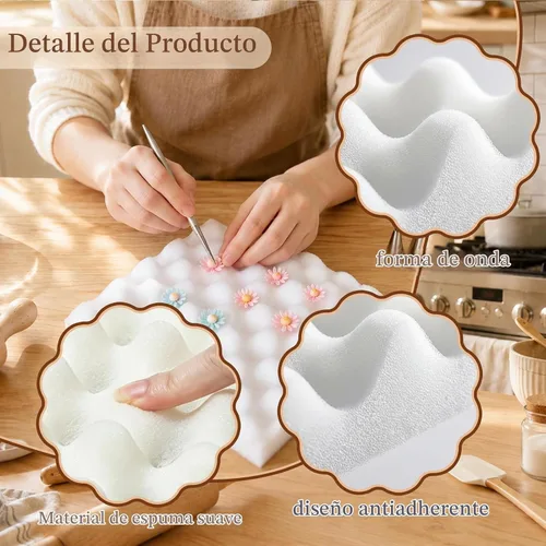 Vista 4 de EORTA Almohadilla de esponja para moldear fondant, bandeja de secado de flores, bandeja de goma de mascar, bandeja de espuma, tapete de esponja