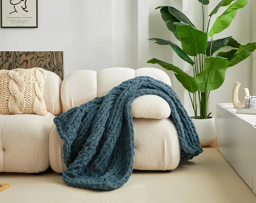 Vista 4 de Longhui bedding Manta de punto grueso hecha a mano, lujosa manta de punto trenzado de felpilla para sofá, sofá y cama, manta decorativa ultra suave