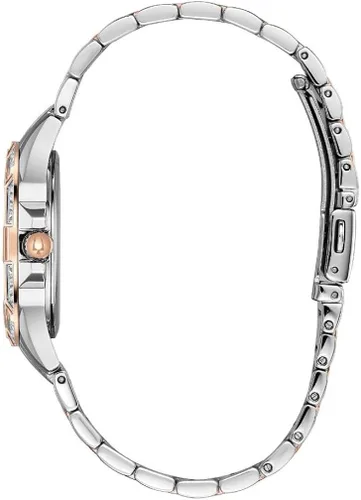 Vista 2 de Bulova 98N110 - Reloj cronógrafo para mujer con esfera de nácar de dos tonos de oro rosa de acero inoxidable Plateado
