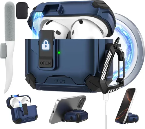 Vista 30 de Maxjoy Funda protectora para AirPods 4 2024, funda protectora para AirPods de 4ª generación con bloqueo automático, compatible con MagSafe, Verde