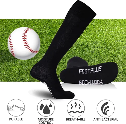 Vista 5 de FOOTPLUS Calcetines de béisbol y sóftbol, unisex, por encima de la rodilla, sólidos, deportivos, rugby, fútbol, regreso a casa
