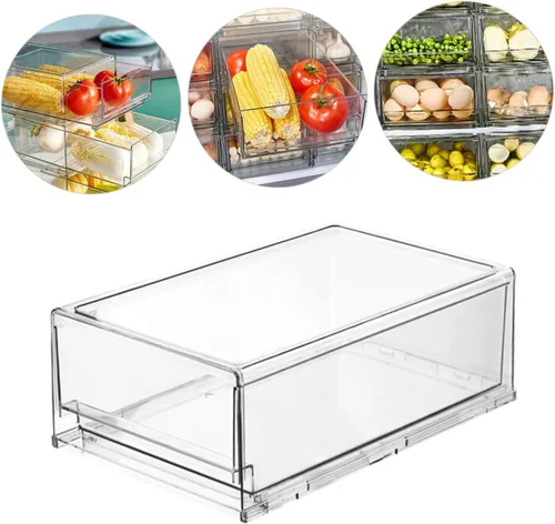 Vista 2 de Caja para refrigerador, cajones extraíbles, organizador de latas, contenedor de almacenamiento para refrigerador, despensa grande de almacenamiento