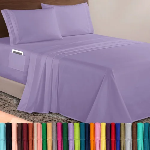 Vista 86 de Elegant Comfort Lujoso juego de sábanas de microfibra de alta calidad 1500 hoteleras bordadas de tres líneas más suaves de 4 piezas, resistente a