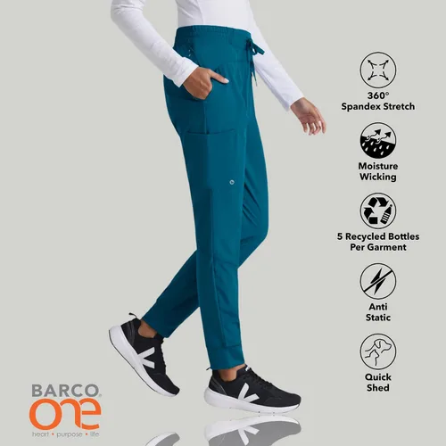 Vista 3 de Barco One Pantalón deportivo, pantalón quirúrgico de altura media, con tejido elástico de 4 vías y 3 bolsillos, para mujer