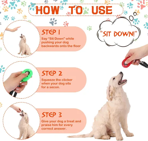 Vista 3 de Kigeli 30 unidades de clicker de entrenamiento de perros para mascotas con correa de muñeca para perro, gato, pájaro, suministros de entrenamiento