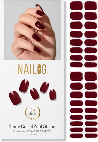 Vista 23 de NAILOG - Tiras de uñas de gel semicuradas 34 piezas Compra 2 y obtén 1 lámpara ultravioleta Calcomanías de esmalte de uñas duraderas con acabado