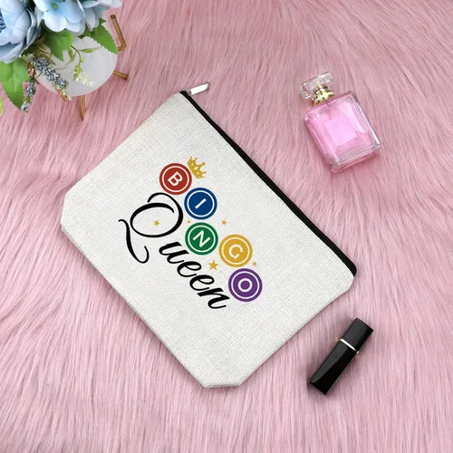 Vista 3 de Sfodiary Regalos de juego de bingo para adolescentes, bolsa de maquillaje para amantes del bingo y reina para jugadores, amantes del casino, bolsa