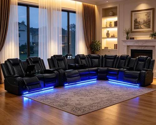 Vista 29 de Juego de sofá modular reclinable eléctrico para sala de estar, sofá modular reclinable de cuero con mesa auxiliar, soporte para tazas, consola