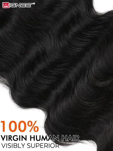 Vista 5 de WIGNEE Pelucas onduladas naturales con flequillo, 100% cabello humano brasileño, pelucas onduladas de moda, color negro natural