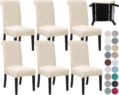 Vista 7 de SPRINGRICO Paquete de 2 fundas para sillas de comedor con cinturón de seguridad, fundas elásticas para sillas Parsons lavables, fundas protectoras