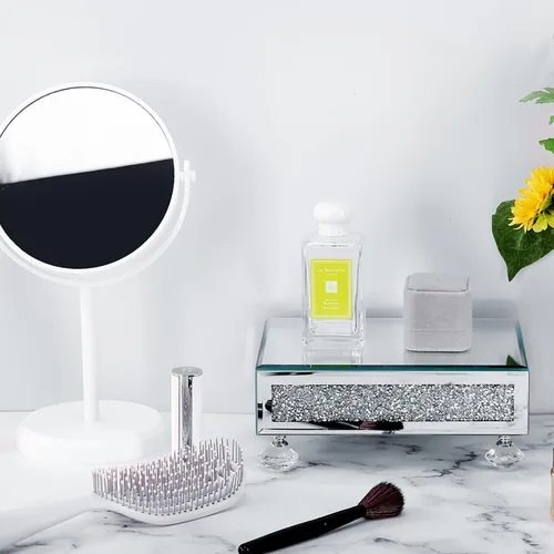 Vista 7 de TACIDON Elevador de cristal con espejo para fregadero de cocina, encimera de baño, decoración moderna. Soporte de pedestal de cristal
