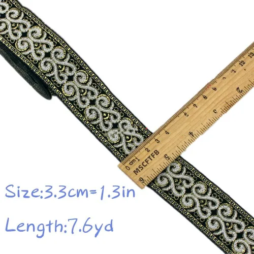 Vista 2 de Patrones de palmette - Cinta de tela tejida con flecos para accesorios de ropa, correas de adorno, cinturones, collares de ancho 1.3 pulgadas por