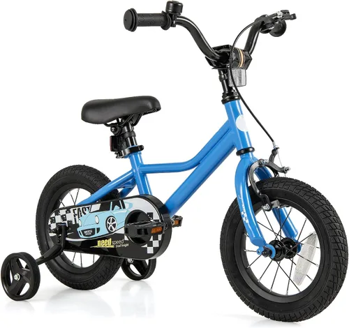 Vista 13 de BABY JOY Bicicleta para niños, 12, 14, 16, 18 pulgadas, bicicleta deportiva con ruedas de entrenamiento extraíbles, frenos de mano y posavasos