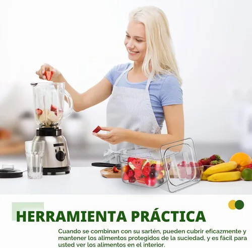 Vista 5 de 6 tapas de sartén de alimentos de tamaño 1/6 con asa, tapas transparentes