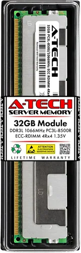 Vista 124 de A-Tech 4GB DDR3 1333MHz PC3-10600R ECC RDIMM 1Rx4 Rango único 1.5V Registrado DIMM 240-Pin Módulo de actualización de memoria RAM de servidor
