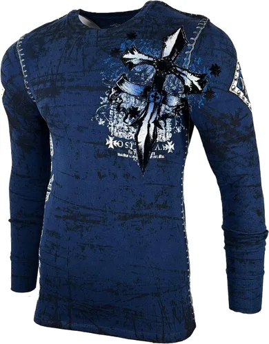 Vista 5 de Archaic Affliction - Camisa térmica para hombre, color azul marino lealtad, Azul
