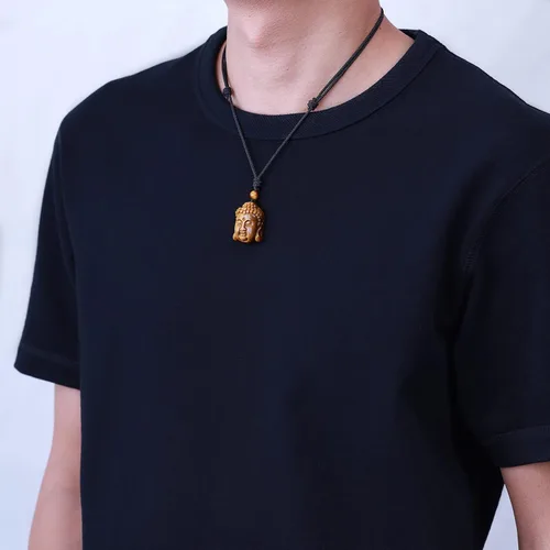Vista 3 de Collar con colgante de cabeza de Buda con ojo de tigre genuino, Piedra