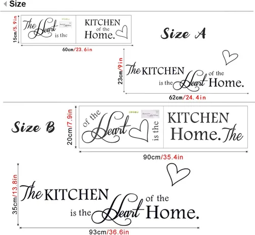 Vista 4 de Calcomanías de pared con cita "The Kitchen" Vinilo adhesivo de pared para cocina y comedor (tamaño B)