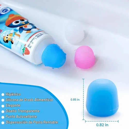Vista 5 de Paquete de 6 tapas de pasta de dientes de silicona, dispensador de pasta de dientes reutilizable con cierre automático con caja organizadora