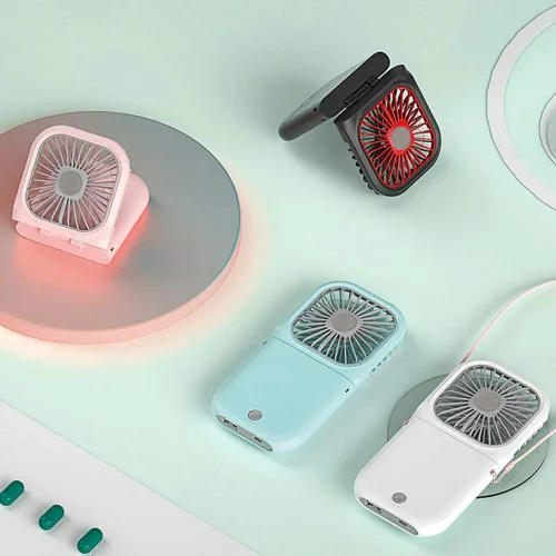 Vista 6 de Ventilador portátil para el cuello mini, silencioso, de mano, personal, plegable, recargable por USB, operado para el hogar, oficina, exteriores