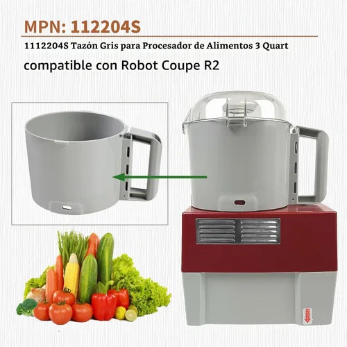 Vista 2 de 112204S - Procesador de alimentos gris Bowl de 3 cuartos de galón compatible con Robot Coupe R2 3L Gb,R2 DICE, R2 Dice, R2B, R2N