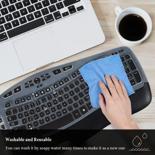 Vista 6 de Funda de teclado para Logitech K350 MK550 MK570 Teclado inalámbrico ondulado, Logitech K350 MK550 MK570 Accesorios de teclado inalámbrico Piel Negro