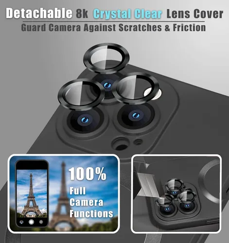 Vista 3 de Funda magnética para iPhone 12 Pro, [protector de lente desmontable] con protección completa de la cámara a prueba de golpes, mate, delgada, suave