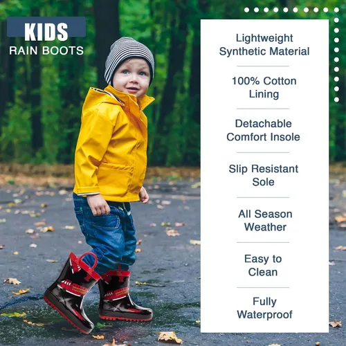 Vista 2 de NORTY - Botas de lluvia, de goma, impermeables, para niños botas de lluvia unicolor y estampadas, para niños